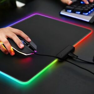 Mouse Pad Gamer Com Borda Iluminada LED RGB 7 Modos - 25cm x 35cm