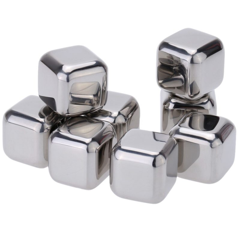 Kit com 8 Cubos de Gelo Inox Reutilizáveis com Pegador e Estojo – Gelo Artificial para Bebidas Sem Diluição