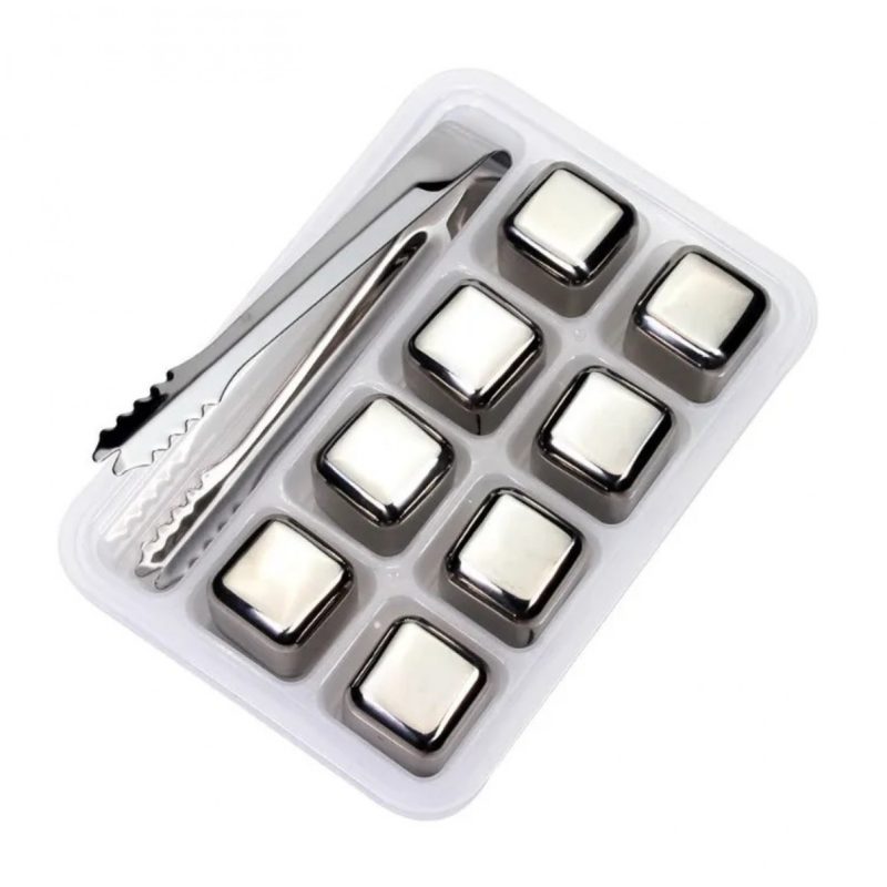 Kit com 8 Cubos de Gelo Inox Reutilizáveis com Pegador e Estojo – Gelo Artificial para Bebidas Sem Diluição - Imagem 2