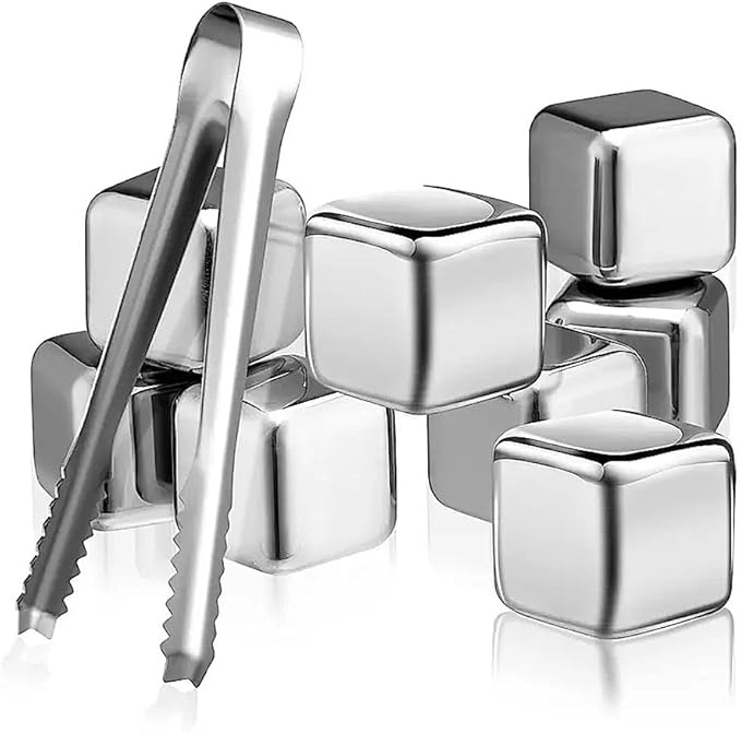 Kit com 8 Cubos de Gelo Inox Reutilizáveis com Pegador e Estojo – Gelo Artificial para Bebidas Sem Diluição - Imagem 4